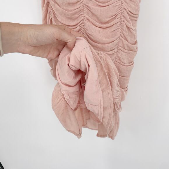 Papermoon Ruched Bodycon Mini Dress Size Small Blush Pink Ditsy Babydoll y2k - Picture 6 of 7